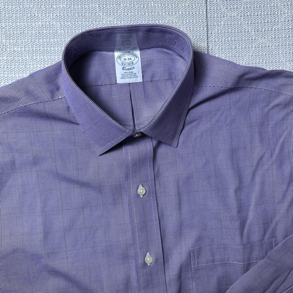Brooks Brothers Men's Shirt 16-35 Houndstooth Stretch Non-Iron Button Up NWT